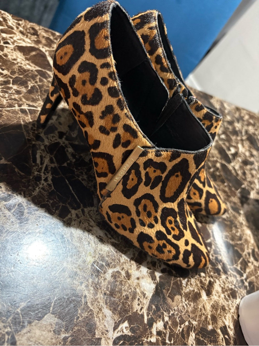 Anna Leopard Print Pointed Toe Stiletto Booties - Brown/Black